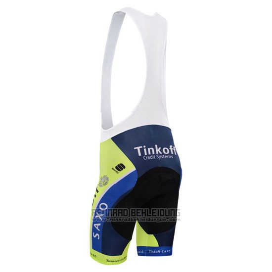 2014 Fahrradbekleidung Tinkoff Saxo Bank Blau und Grun Trikot Kurzarm und Tragerhose